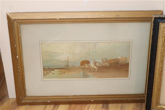 Henry Seymour, watercolour, Harvest field, signed and dated 1908, 12 x 17cm and three other pictures